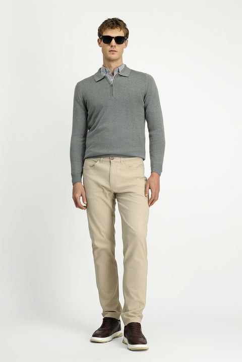 Açık Vizon 7 Drop Slim Fit Dar Kesim Likralı Kanvas / Chino Pantolon