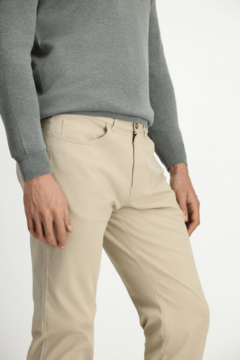 Açık Vizon 7 Drop Slim Fit Dar Kesim Likralı Kanvas / Chino Pantolon