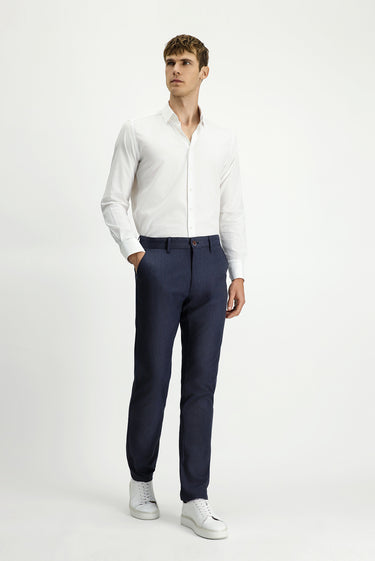 Koyu Lacivert Regular Fit Likralı Kanvas / Chino Pantolon