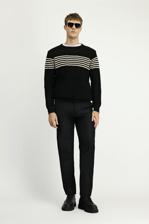 Black Regular Fit Standard Cut Lycra Canvas / Chino Trousers
