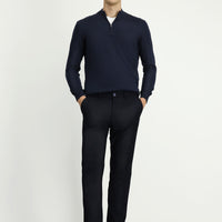Orta Lacivert Regular Fit Likralı Kanvas / Chino Pantolon