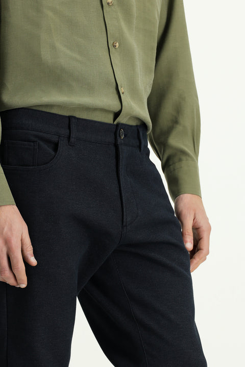 Dark Blue 6 Drop Regular Fit Standard Cut Lycra Canvas / Chino Pants