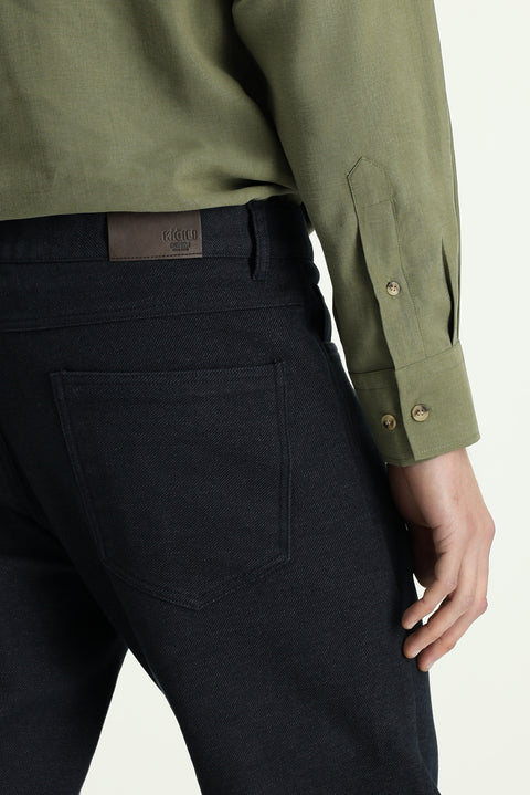 Dark Blue 6 Drop Regular Fit Standard Cut Lycra Canvas / Chino Pants