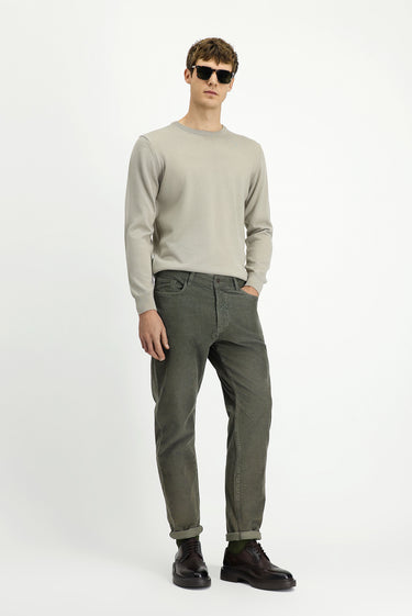 Orta Haki Regular Fit Likralı Kadife Pantolon