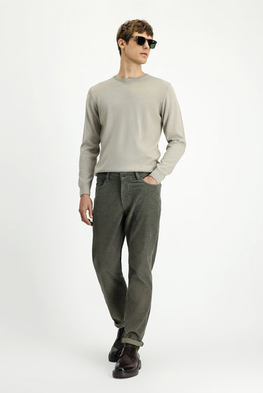 Orta Haki Regular Fit Likralı Kadife Pantolon