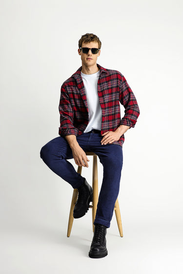 Koyu Mavi  Tapered Fit Likralı Kadife Pantolon