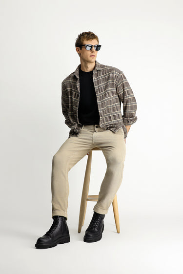 Açık Vizon Tapered Fit Likralı Kadife Pantolon