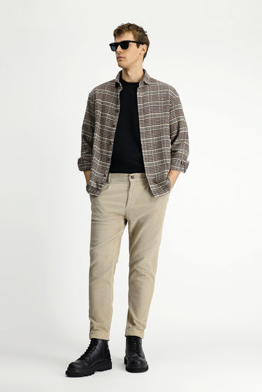 Açık Vizon Tapered Fit Likralı Kadife Pantolon