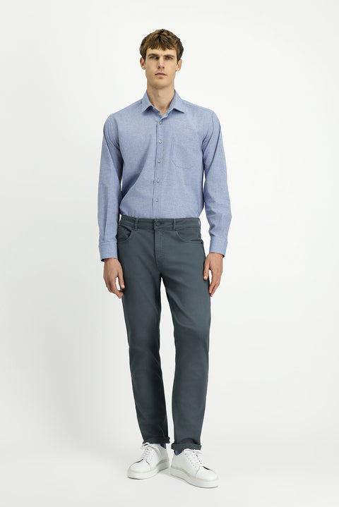 Medium Grey Regular Fit Standard Cut Lycra Canvas / Chino Trousers