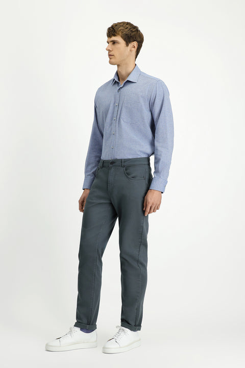 Medium Grey Regular Fit Standard Cut Lycra Canvas / Chino Trousers