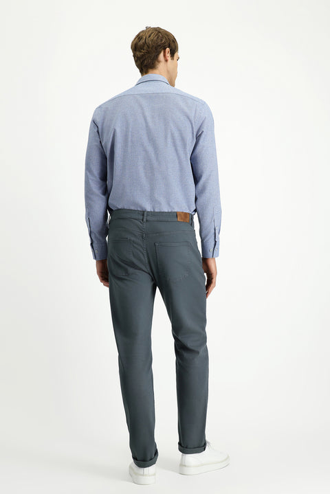 Medium Grey Regular Fit Standard Cut Lycra Canvas / Chino Trousers