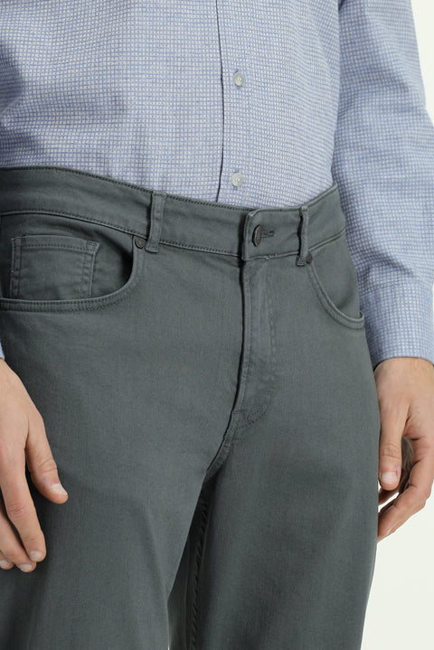 Medium Grey Regular Fit Standard Cut Lycra Canvas / Chino Trousers