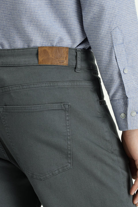 Medium Grey Regular Fit Standard Cut Lycra Canvas / Chino Trousers