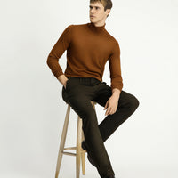 Medium Khaki Regular Fit Standard Cut Stretch Canvas / Chino Trousers