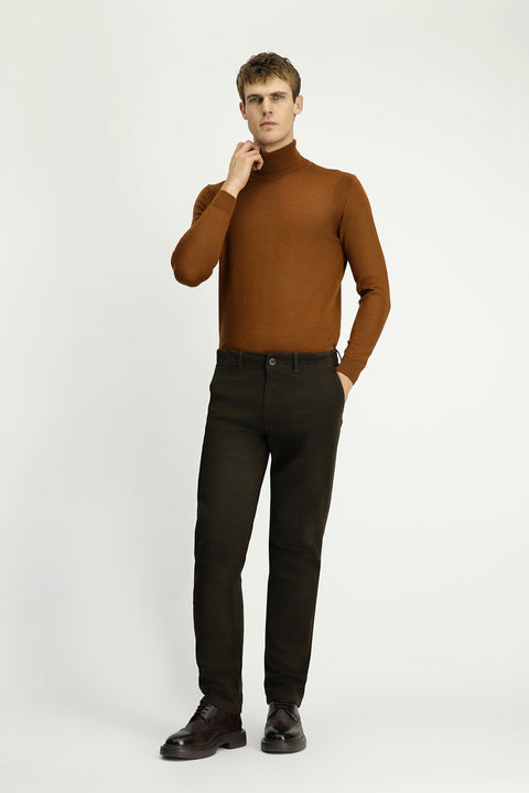 Medium Khaki Regular Fit Standard Cut Stretch Canvas / Chino Trousers