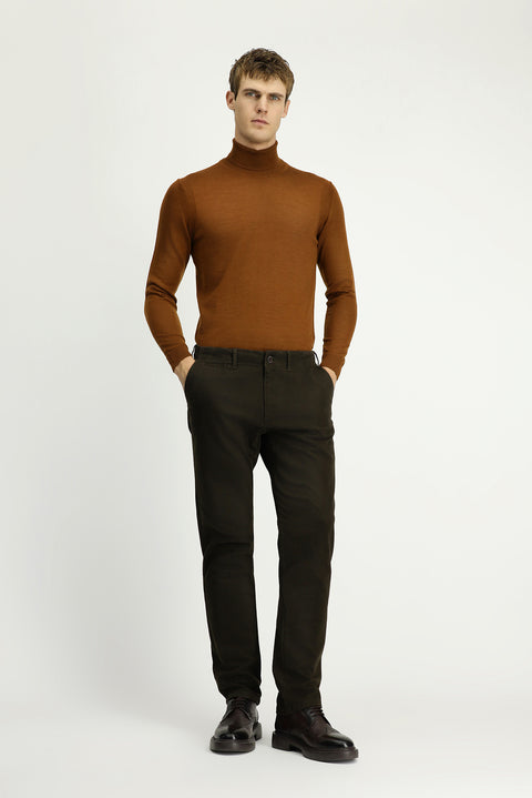 Medium Khaki Regular Fit Standard Cut Stretch Canvas / Chino Trousers