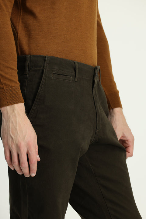Medium Khaki Regular Fit Standard Cut Stretch Canvas / Chino Trousers