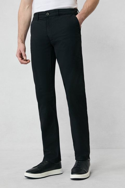 Black Regular Fit Standard Cut Lycra Stretch Side Pocket Canvas / Chino Trousers