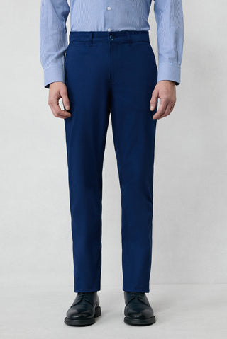 Orta Lacivert Regular Fit Standart Kesim Likralı Esnek Yandan Cep Kanvas / Chino Pantolon
