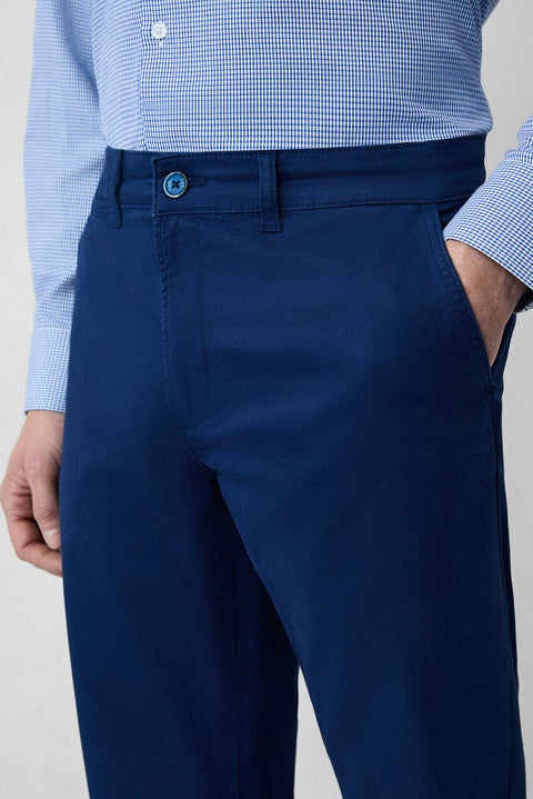 Mid-Navy Regular Fit Standard Cut Stretchy Side Pocket Canvas / Chino Trousers