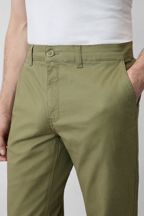 Khaki Regular Fit Standard Cut Flexible Side Pocket Canvas / Chino Trousers