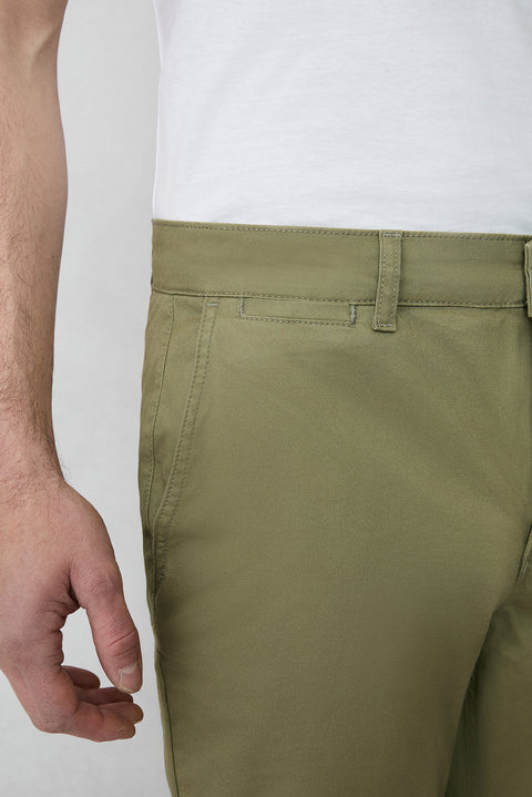 Khaki Regular Fit Standard Cut Flexible Side Pocket Canvas / Chino Trousers