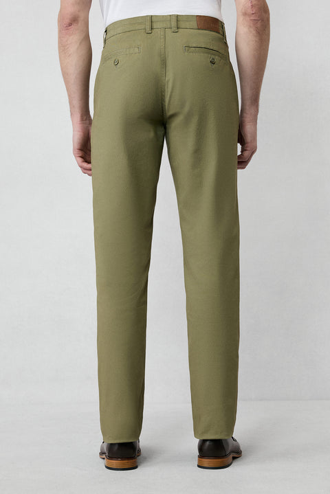 Khaki Regular Fit Standard Cut Flexible Side Pocket Canvas / Chino Trousers
