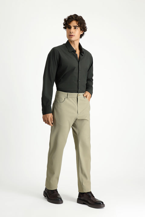 Medium Beige Techno-Line Regular Fit Standard Cut Canvas / Chino Trousers