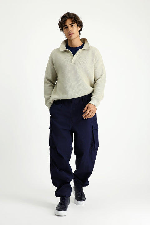 Dark Navy Engineered Fit Cotton Cargo Pants