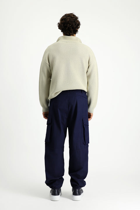 Dark Navy Engineered Fit Cotton Cargo Pants
