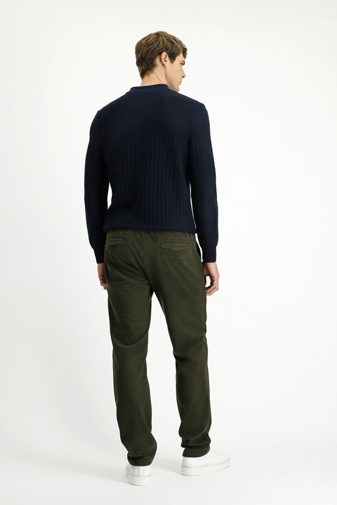 Orta Haki Regular Fit Standart Kesim Beli Lastikli İpli Örme Jogger Pantolon
