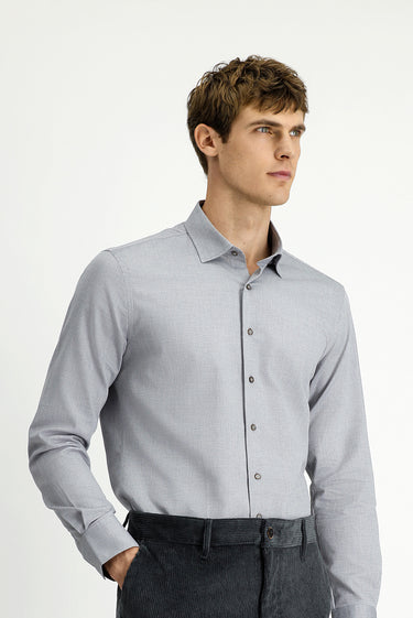 Açık Füme Uzun Kol Slim Fit Dar Kesim Desenli Pamuk Gömlek