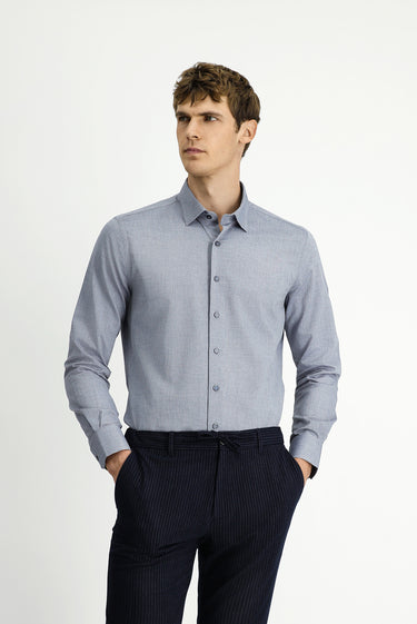 Açık Lacivert Uzun Kol Slim Fit Dar Kesim Desenli Pamuk Gömlek