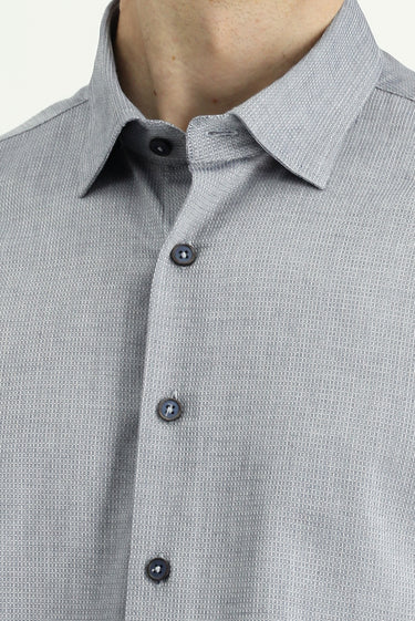 Açık Lacivert Uzun Kol Slim Fit Dar Kesim Desenli Pamuk Gömlek