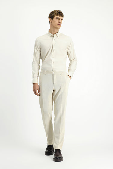 Kırık Beyaz Uzun Kol Slim Fit Dar Kesim Desenli Pamuk Gömlek