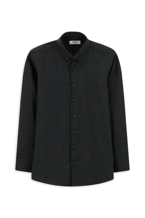 Dark Anthracite Long Sleeve Regular Fit Patterned Button-Down Collar Cotton Lumberjack Shirt
