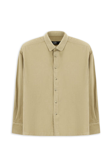 Açık Bej Uzun Kol Oversize Ekstra Rahat Kesim Pamuk Spor Kadife Gömlek