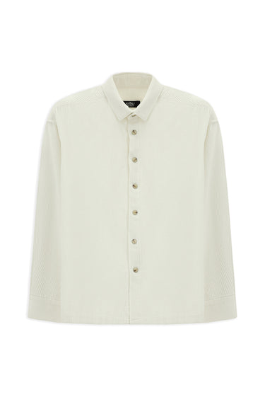 Beyaz Uzun Kol Oversize Ekstra Rahat Kesim Pamuk Spor Kadife Gömlek