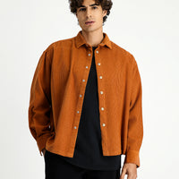 Cinnamon Long Sleeve Oversize Extra Comfortable Fit Cotton Sports Velvet Shirt
