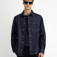 Koyu Mavi Uzun Kol Regular Fit Pamuk Spor Denim Gömlek / Mont