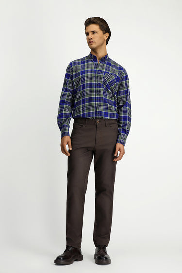 Koyu Yeşil Uzun Kol Regular Fit Ekose Cepli Düğmeli Yaka Pamuk Gömlek