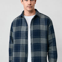 Medium Navy Long Sleeve Oversize Extra Relaxed Fit Sport Cotton Plaid Shacket Lumberjack Shirt/Jacket