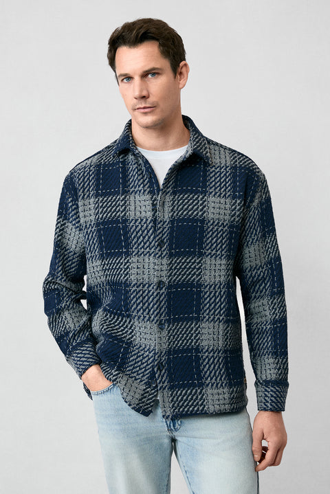 Medium Navy Long Sleeve Oversize Extra Relaxed Fit Sport Cotton Plaid Shacket Lumberjack Shirt/Jacket