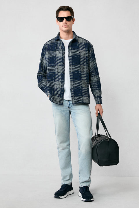 Medium Navy Long Sleeve Oversize Extra Relaxed Fit Sport Cotton Plaid Shacket Lumberjack Shirt/Jacket