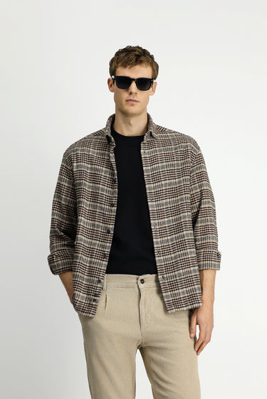 Orta Kahve Uzun Kol Oversize Ekstra Rahat Kesim Ekose Pamuk Shacket Oduncu Gömlek