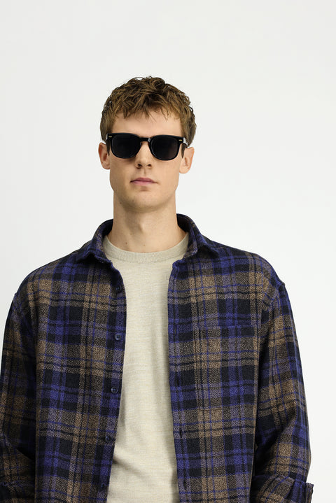 Cobalt Blue Long Sleeve Oversize Extra Relaxed Fit Plaid Cotton Pocket Shacket Lumberjack Shirt