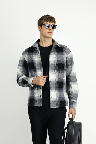 Siyah Uzun Kol Oversize Ekstra Rahat Kesim Spor Ekose Shacket Oduncu Pamuklu Gömlek / Mont