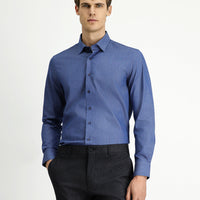 Indigo Long Sleeve Slim Fit Narrow Cut Sporty Patterned Cotton Denim Shirt