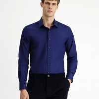 Koyu Lacivert Uzun Kol Slim Fit Dar Kesim Spor Desenli Pamuk Denim Gömlek