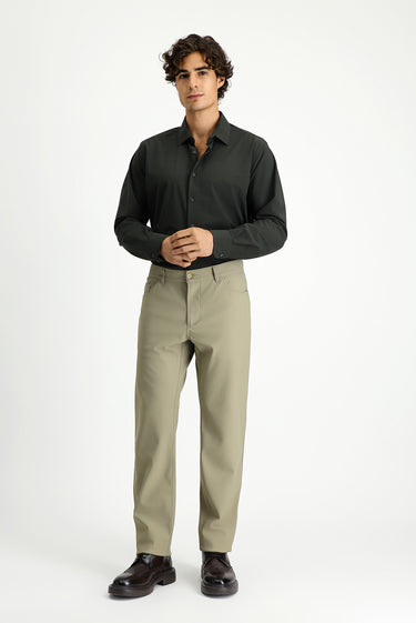 Koyu Haki Techno-Line Uzun Kol Klasik Likralı Gömlek